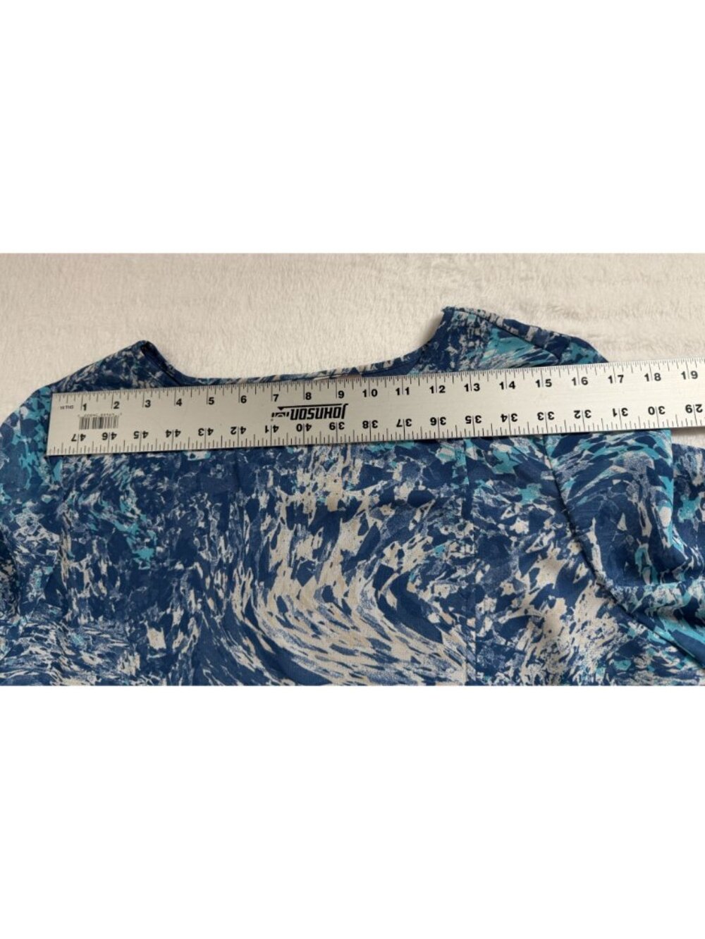 Chico's Blue Abstract Marbled Paint Splatter Print 3/4 Sleeve Tunic Blouse Sz 1 - Picture 6 of 10